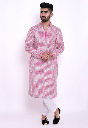 Leheriya Cotton Kurta in Pink