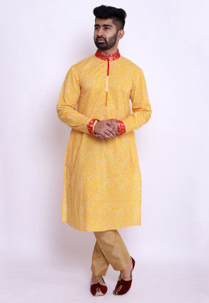 Leheriya Cotton Kurta in Yellow