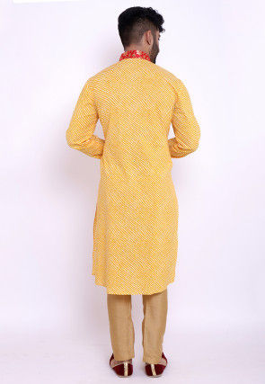 Leheriya Cotton Kurta in Yellow