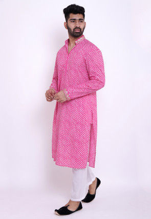Leheriya Cotton Kurta Set in Pink