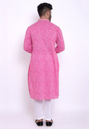 Leheriya Cotton Kurta Set in Pink