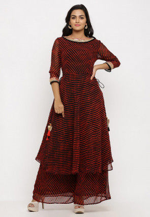 Leheriya Georgette A Line Kurta in Red and Black