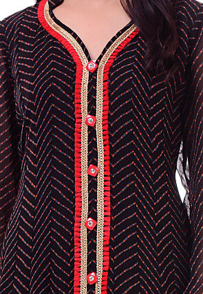 Leheriya Georgette Abaya Style Suit in Black