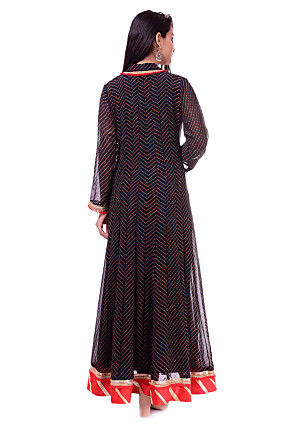 Leheriya Georgette Abaya Style Suit in Black