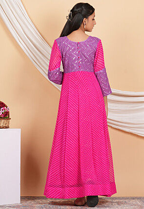 Leheriya Georgette Abaya Style Suit in Fuchsia and Purple