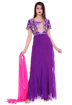 Leheriya Georgette Abaya Style Suit in Purple