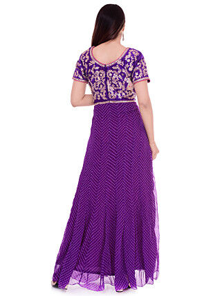 Leheriya Georgette Anarkali Kurta in Purple