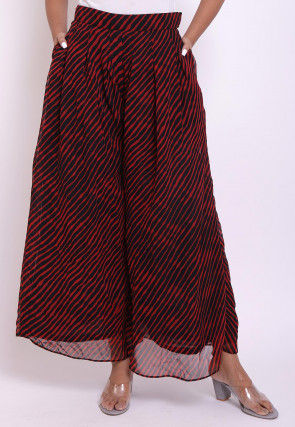 Leheriya Georgette Box Pleated Palazzo in Red and Black