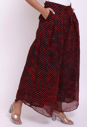 Leheriya Georgette Box Pleated Palazzo in Red and Black