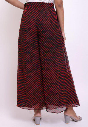 Leheriya Georgette Box Pleated Palazzo in Red and Black