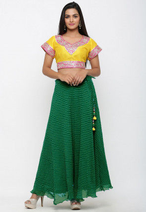 Leheriya Georgette Long Skirt in Teal Green