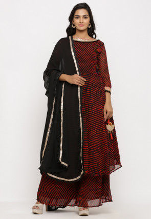 Leheriya Georgette Pakistani Suit in Red and Black
