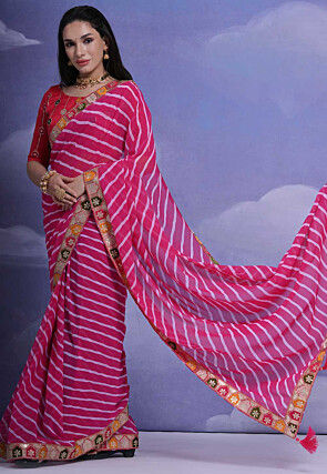 Leheriya Georgette Saree in Fuchsia