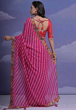 Leheriya Georgette Saree in Fuchsia