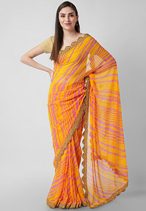 Leheriya  Georgette Saree in Mustard