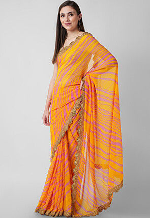 Leheriya  Georgette Saree in Mustard