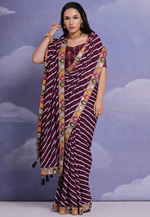 Leheriya Georgette Saree in Wine