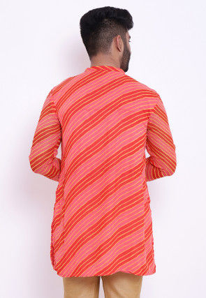 Leheriya Georgette Short Kurta in Peach and Red