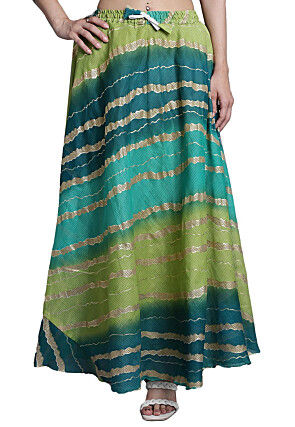 Leheriya Print Kota Doria Skirt in Blue and Green