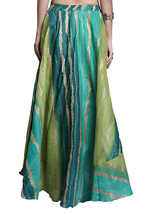 Leheriya Print Kota Doria Skirt in Blue and Green