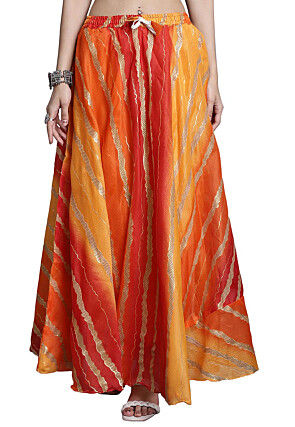 Leheriya Print Kota Doria Skirt in Orange