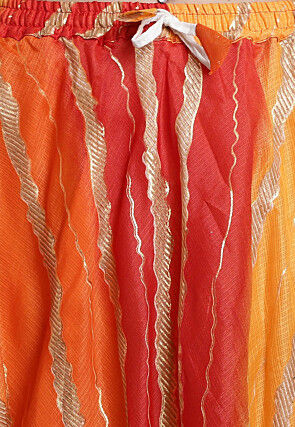 Leheriya Print Kota Doria Skirt in Orange