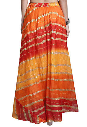 Leheriya Print Kota Doria Skirt in Orange