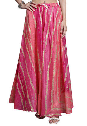 Leheriya Print Kota Doria Skirt in Pink