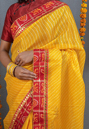 Leheriya Printed Art Kota Silk Saree in Mustard