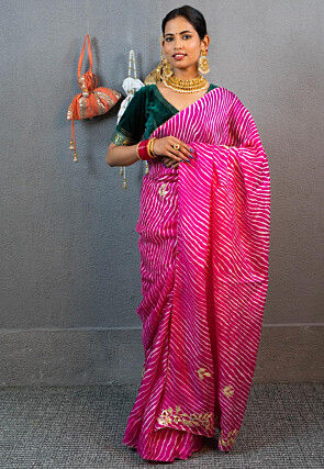 Leheriya Printed Art Kota Silk Saree in Pink