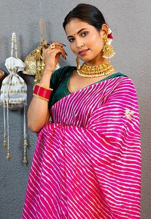 Leheriya Printed Art Kota Silk Saree in Pink