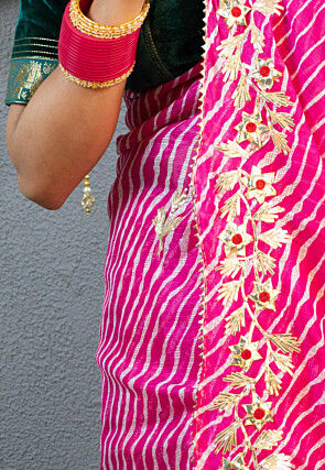 Leheriya Printed Art Kota Silk Saree in Pink