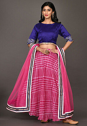 Leheriya Printed Art Silk Lehenga in Fuchsia