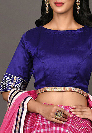 Leheriya Printed Art Silk Lehenga in Fuchsia