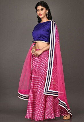 Leheriya Printed Art Silk Lehenga in Fuchsia