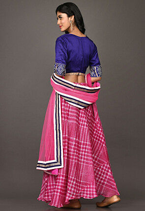 Leheriya Printed Art Silk Lehenga in Fuchsia