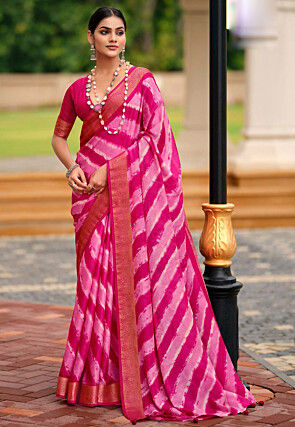 Leheriya Printed Art Silk Saree in Fuchsia