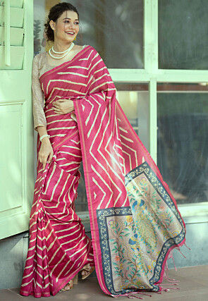 Leheriya Printed Art Silk Saree in Pink