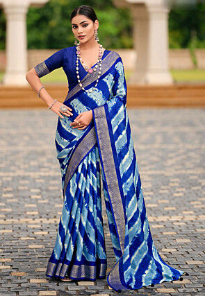 Leheriya Printed Art Silk Saree in Royal Blue