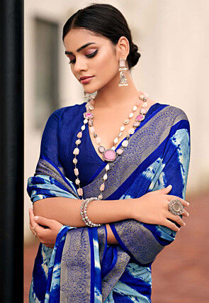 Leheriya Printed Art Silk Saree in Royal Blue