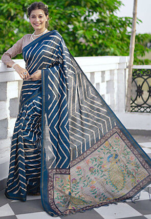Leheriya Printed Art Silk Saree in Teal Blue