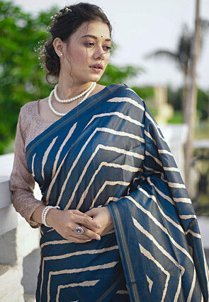 Leheriya Printed Art Silk Saree in Teal Blue