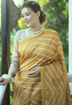 Leheriya Printed Art Silk Saree in Yellow