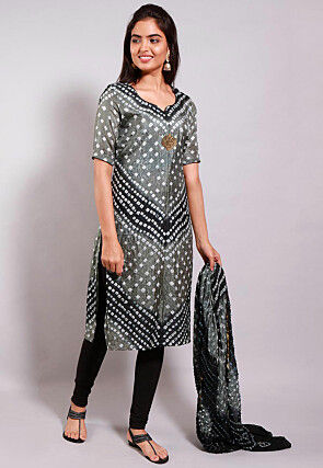 Leheriya Printed Art Silk Straight cut Suit in Grey