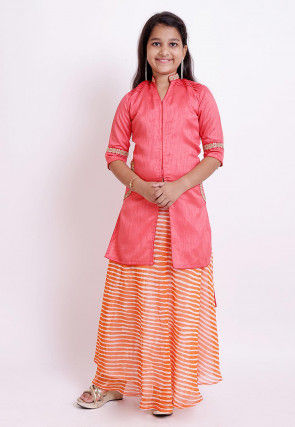 Leheriya Printed Bhagalpuri Silk Lehenga in Dark Peach