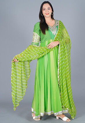 Leheriya Printed Chiffon Dupatta in Parrot Green