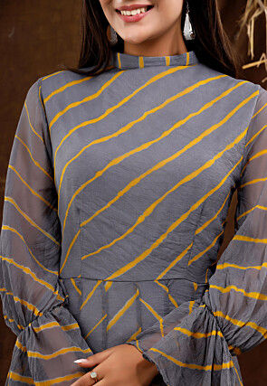 Leheriya Printed Chiffon Gown in Grey