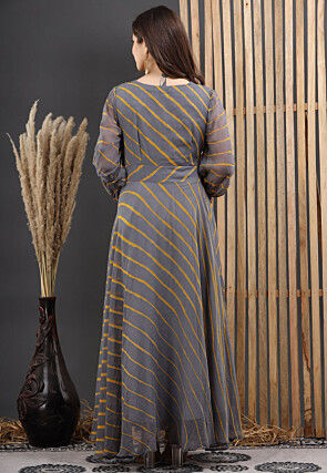 Leheriya Printed Chiffon Gown in Grey