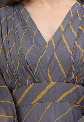 Leheriya Printed Chiffon Gown in Grey