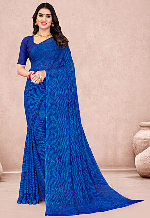 Leheriya Printed Chiffon Saree in Blue